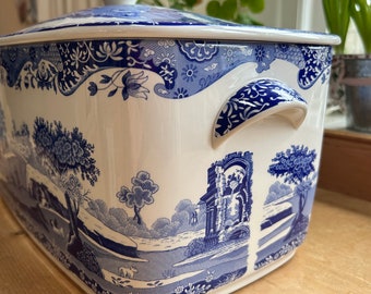 Vintage Spode Blue Italian Large Straight Side Bread Box or Bin