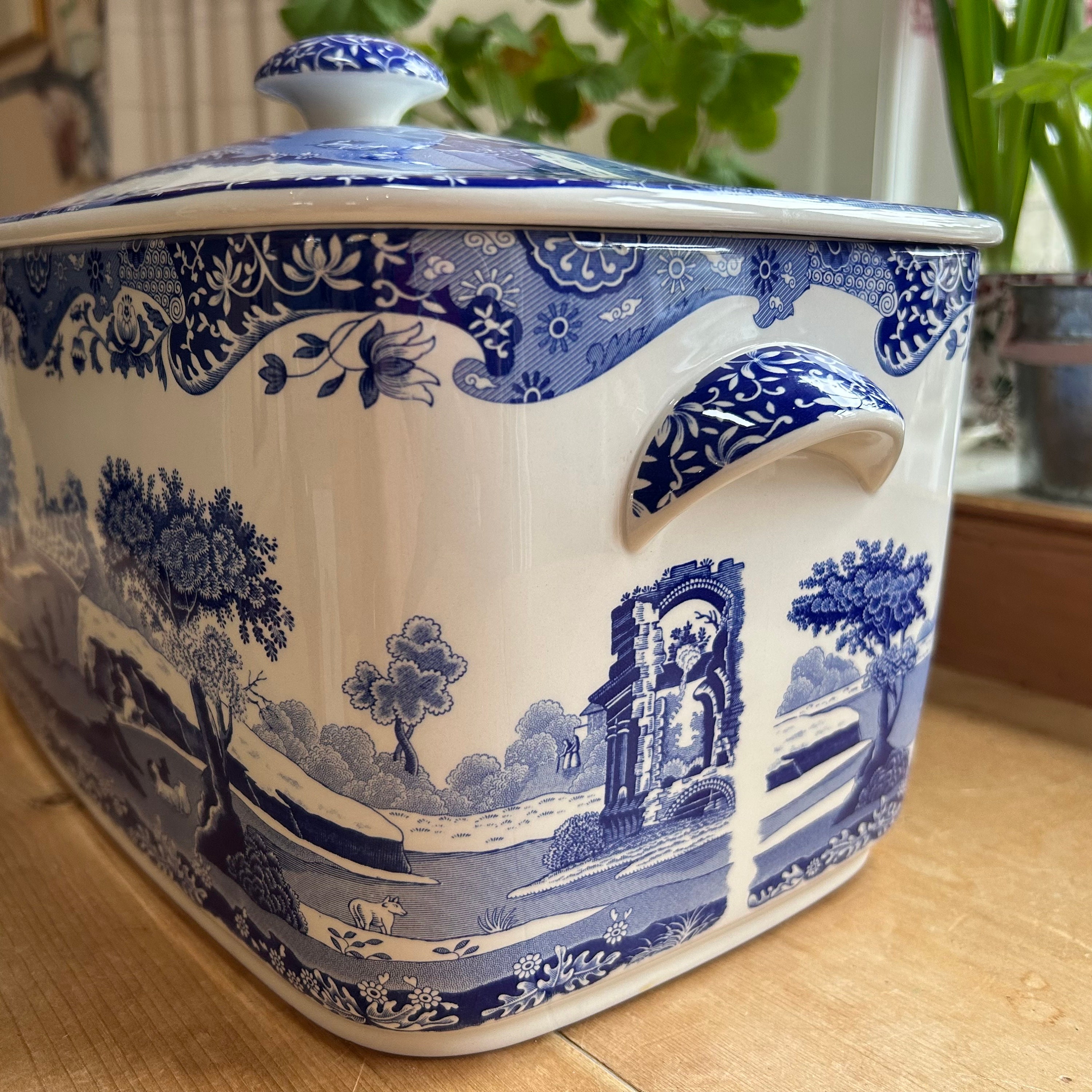 Vintage Spode Blue Italian Large Straight Side Bread Box or Bin