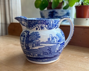 Spode, England vintage 1976-1999 of medium round form 0.6L 1pt creamer, milk, sauce or gravy jug in Blue Italian pattern Height 11cm 4.4in