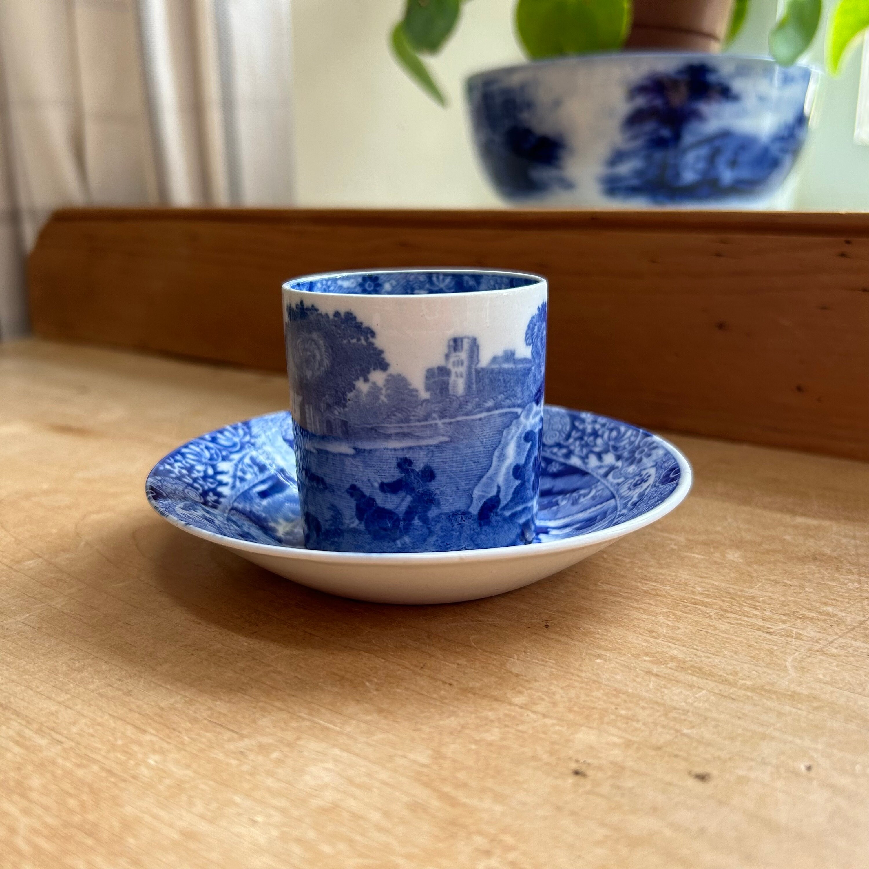 Vintage Copeland Spode Blue Italian Espresso Coffee Cup and Deep