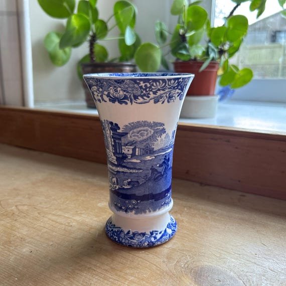 Vintage Spode Blue Italian Posy Vase H14cm, England 1984