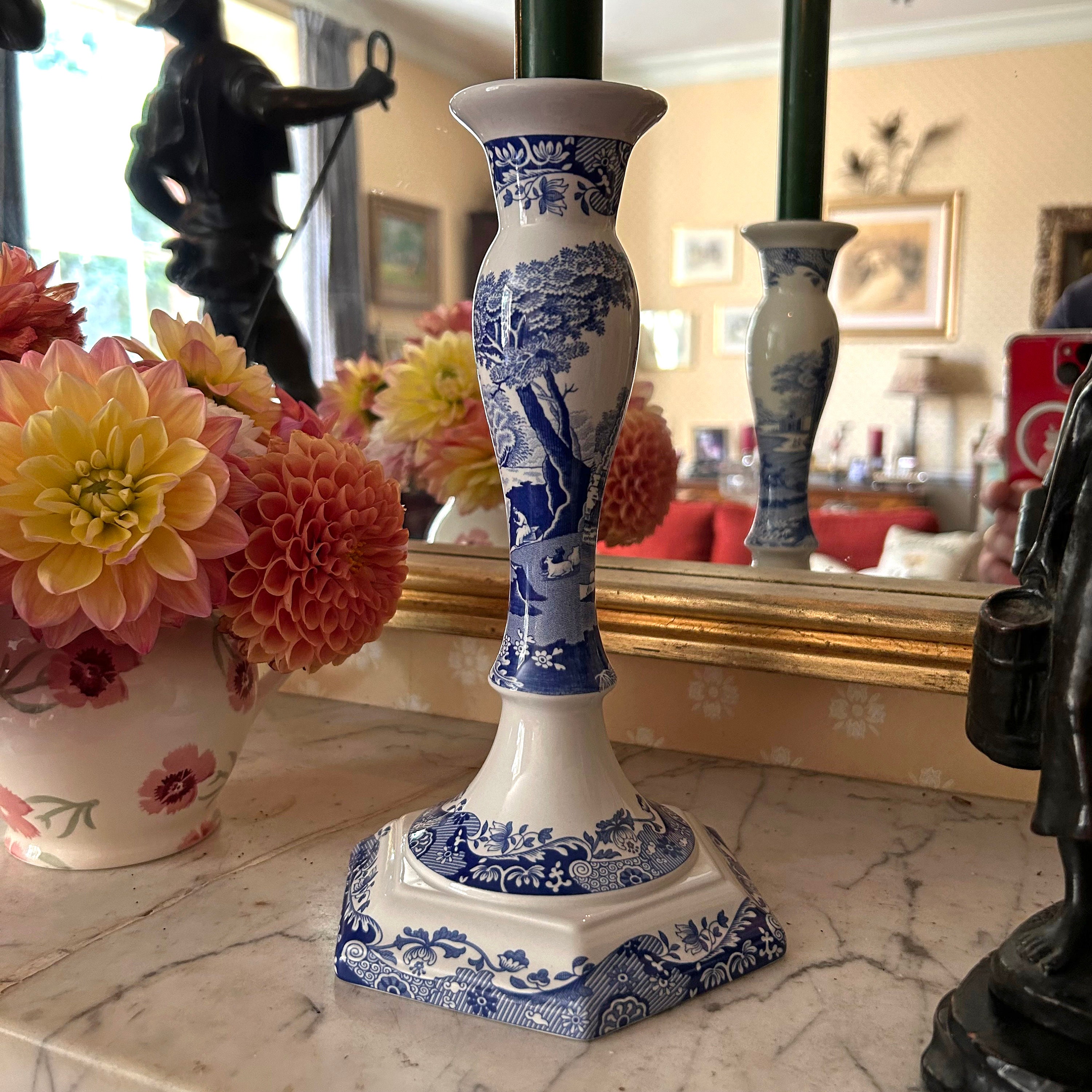 ヴィンテージ スポード ブルーイタリアン トールキャンドルスティック