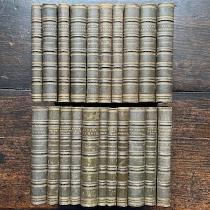 The Works of Charles Dickens, pub., Chapman and Hall, England antique 1872 illustrated and marbled half bound hardcover books in 21 volumes