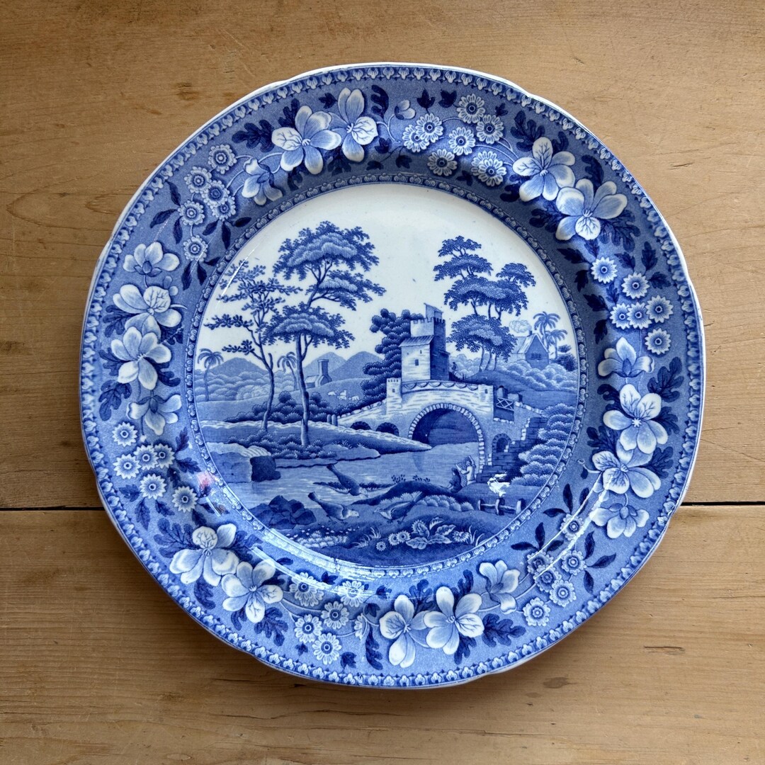 Antique Spode Blue Tower Dinner Plate W25cm, England C1815 - Etsy