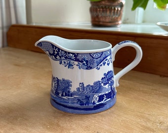 Spode, England vintage 2003 of small tapered form 0.3L 0.5pt cream, creamer or milk jug in Blue Italian pattern Height 8.7cm 3.4in