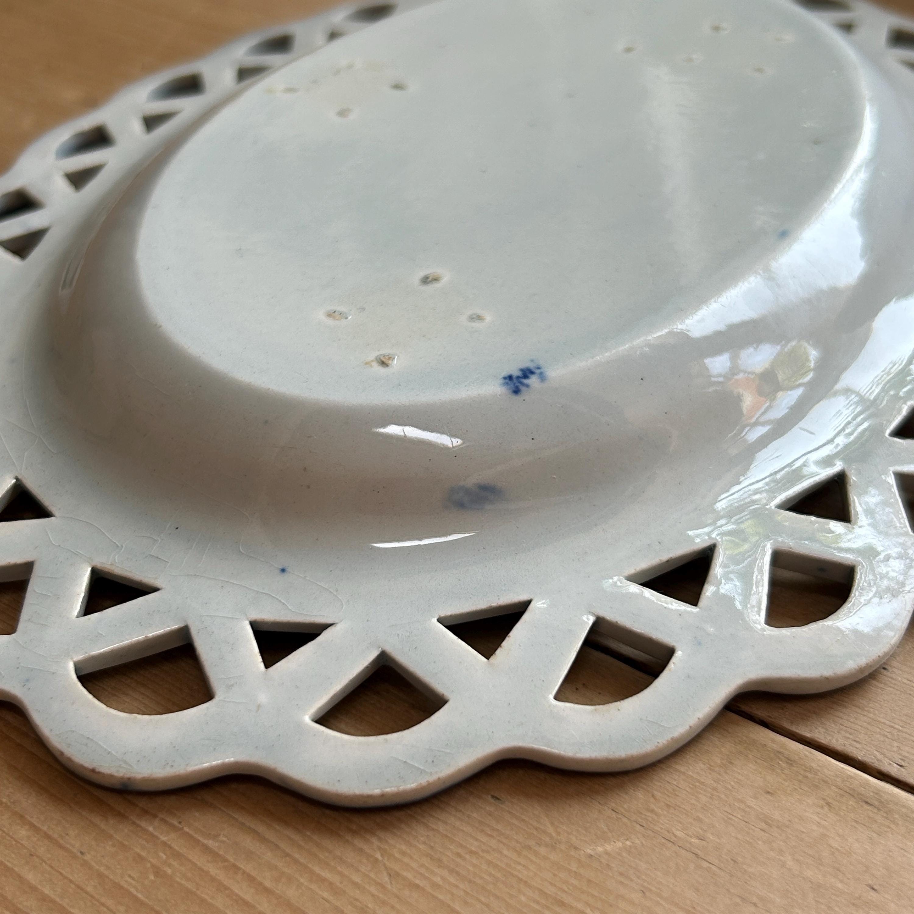 Antique Spode Willow Pattern Pierced Oval Plate or Stand W26cm