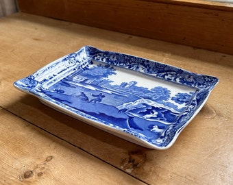 Copeland Spode, England antique 1921 utility, serving or dressing table tray, ring or trinket dish in Blue Italian pattern Width 21cm 8.3in