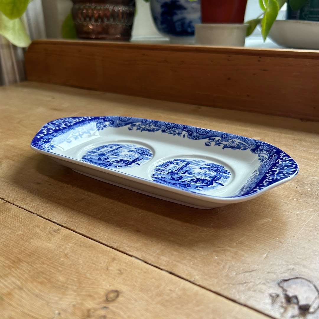 Vintage Spode Blue Italian Oil and Vinegar Drizzler Bottle Stand