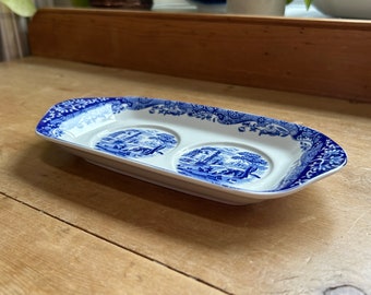 Portmeirion Spode, England after 2009 stand or tray for two 0.18L 0.3pt oil dressing and/or vinaigrette bottles in Blue Italian W 21cm 8.3in