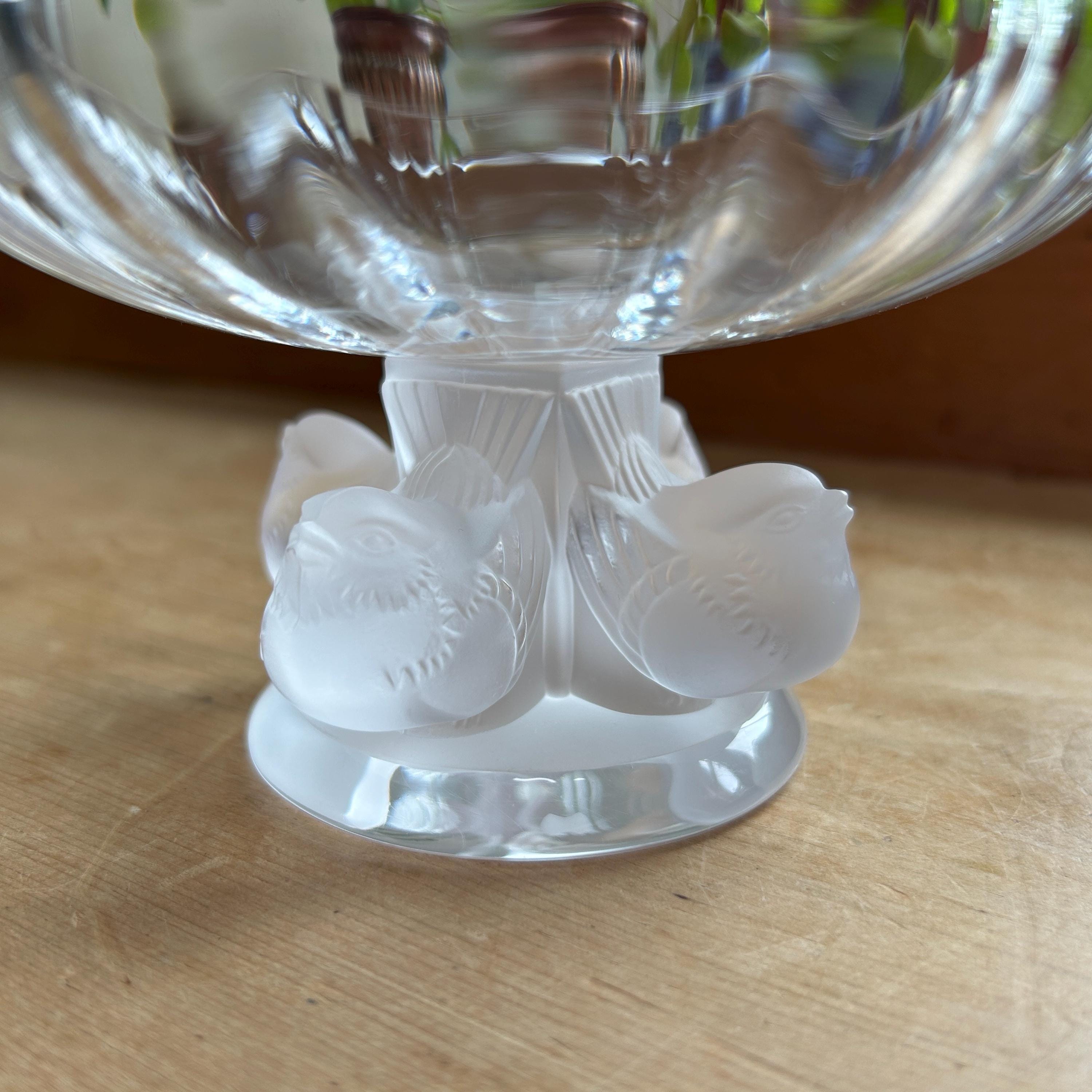 Vintage Lalique Nogent Compote Bowl by Marc With Four Sparrows
