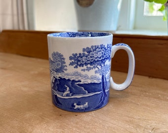 Spode, England vintage 1976-1999 standard 0.3L 0.5pt tea and coffee mug or cup in Blue Italian pattern Height 8.4cm 3.4in