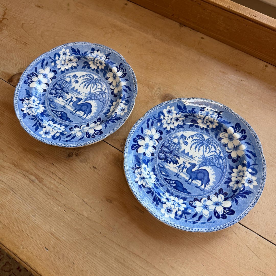 Antique Riley Dromedary Pattern Pair Twiffler or Dessert Plates W21cm ...
