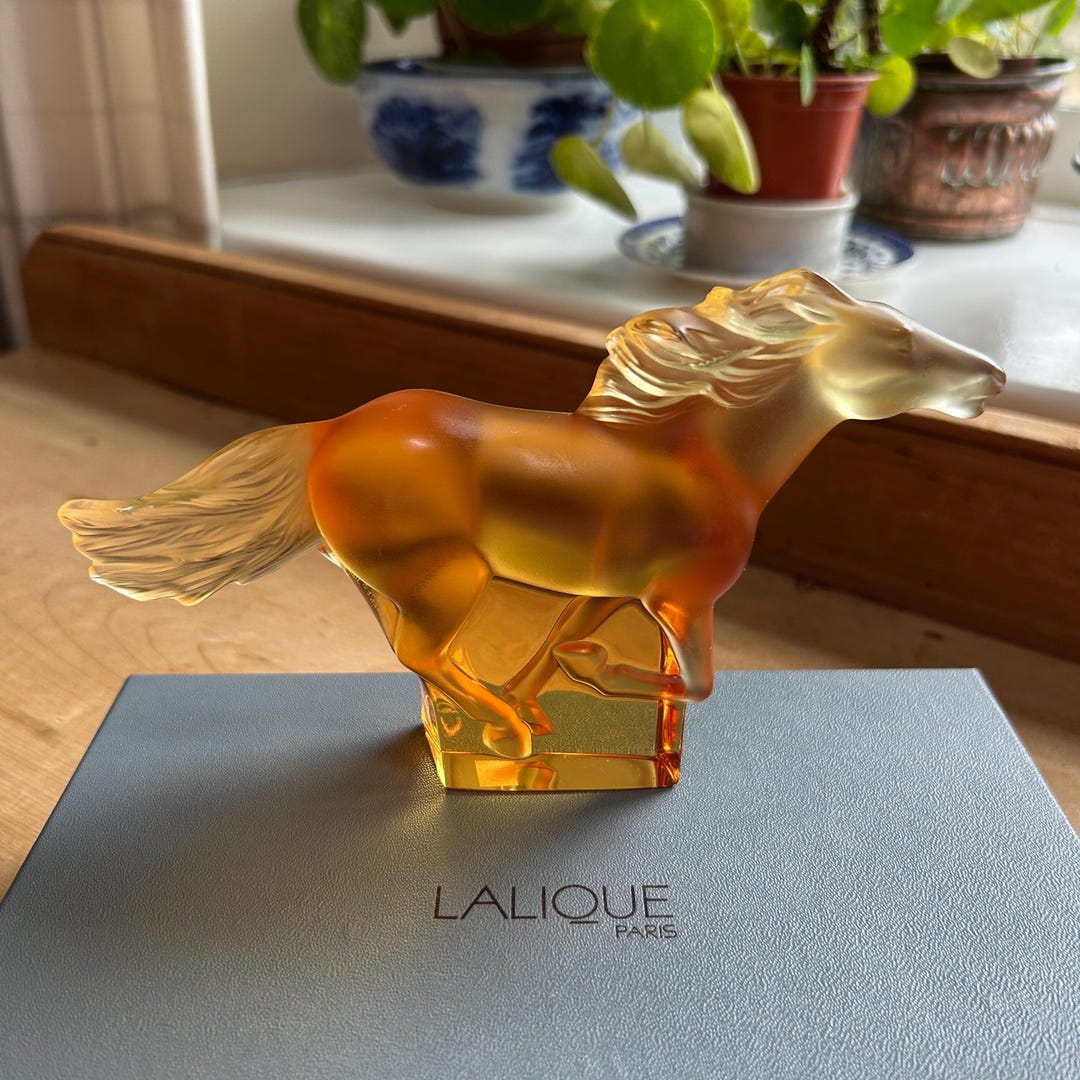 Vintage Lalique Kazak Galloping Horse by Marie-claude in Golden