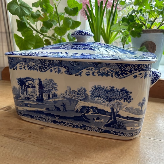 スポード ブルーイタリアン Bread Bin Vintage Spode Blue Italian Large Straight Side Bread Box or Bin