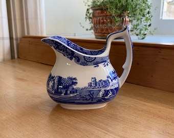 Spode, England 1976-1999 of small baluster form 150ml 5.2floz creamer, milk, sauce or gravy jug in Blue Italian pattern Height 9.8cm 3.9in