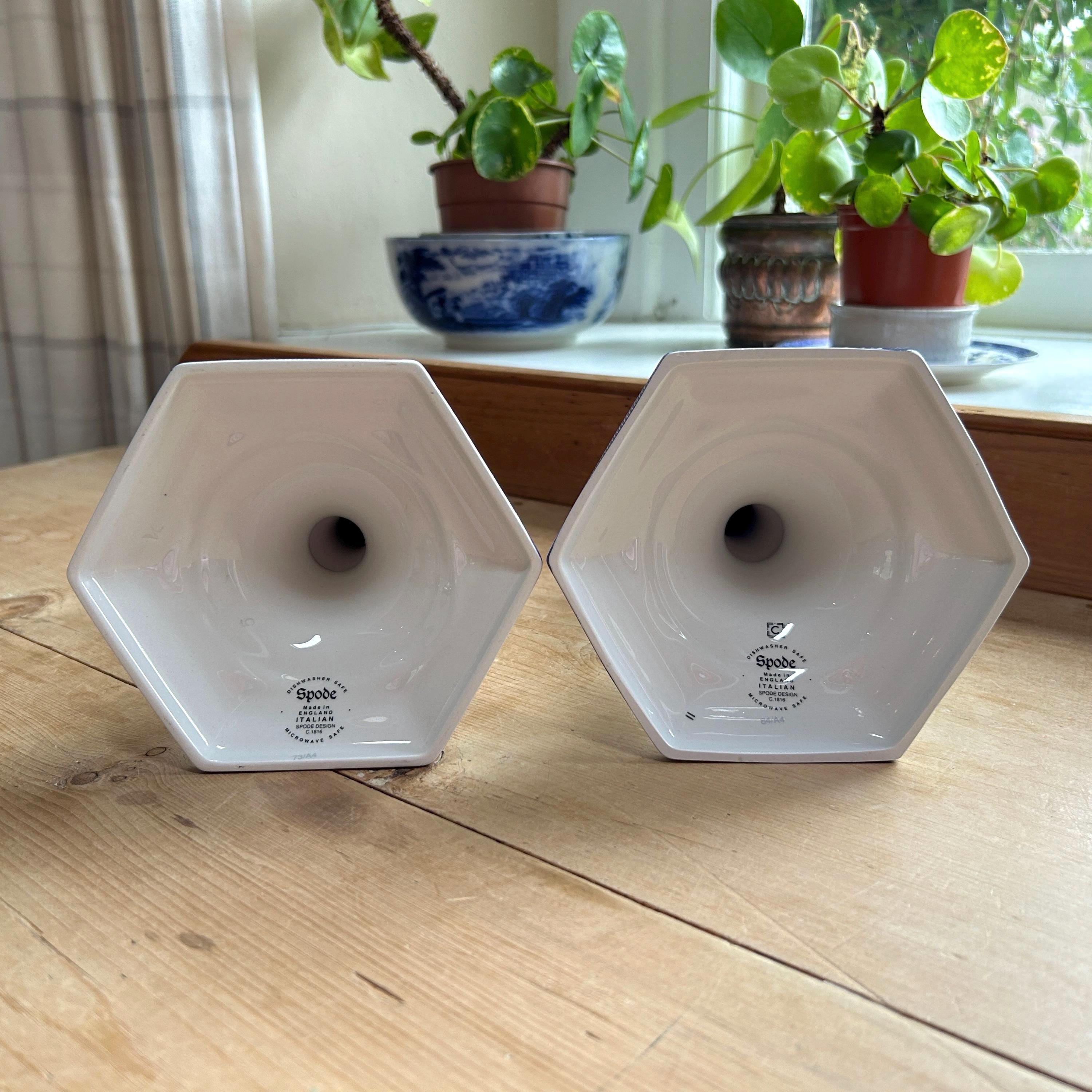 ヴィンテージ スポード ブルーイタリアン トールキャンドルスティック