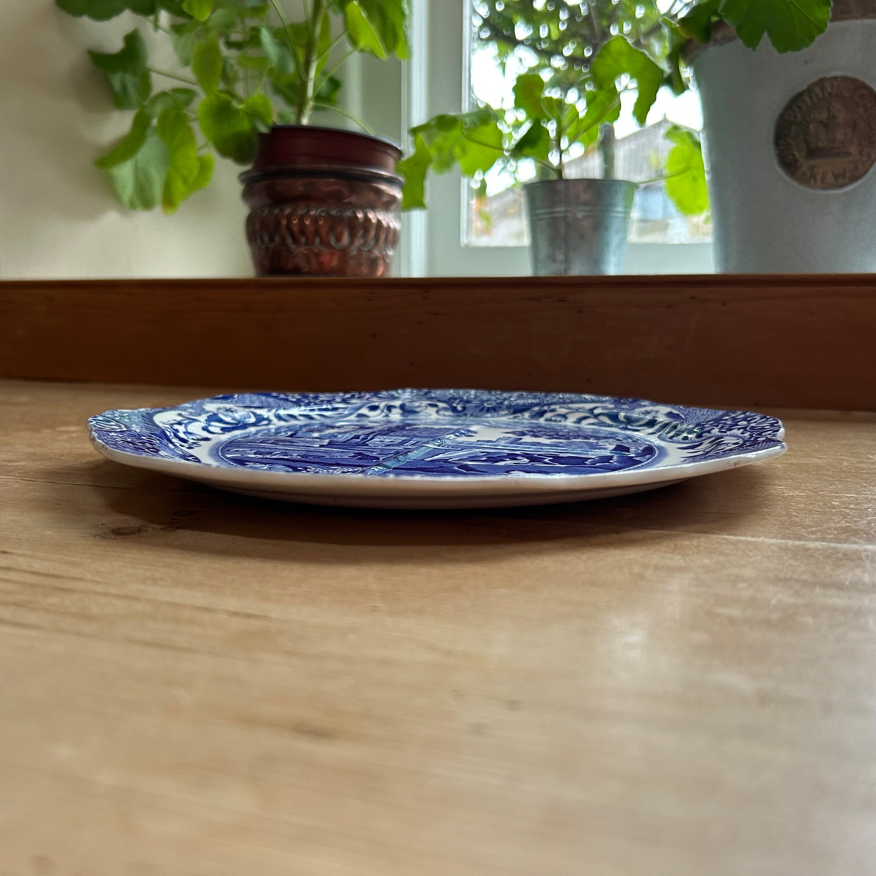 Vintage Copeland Spode Blue Italian Octagonal Sandwich Plate W25cm