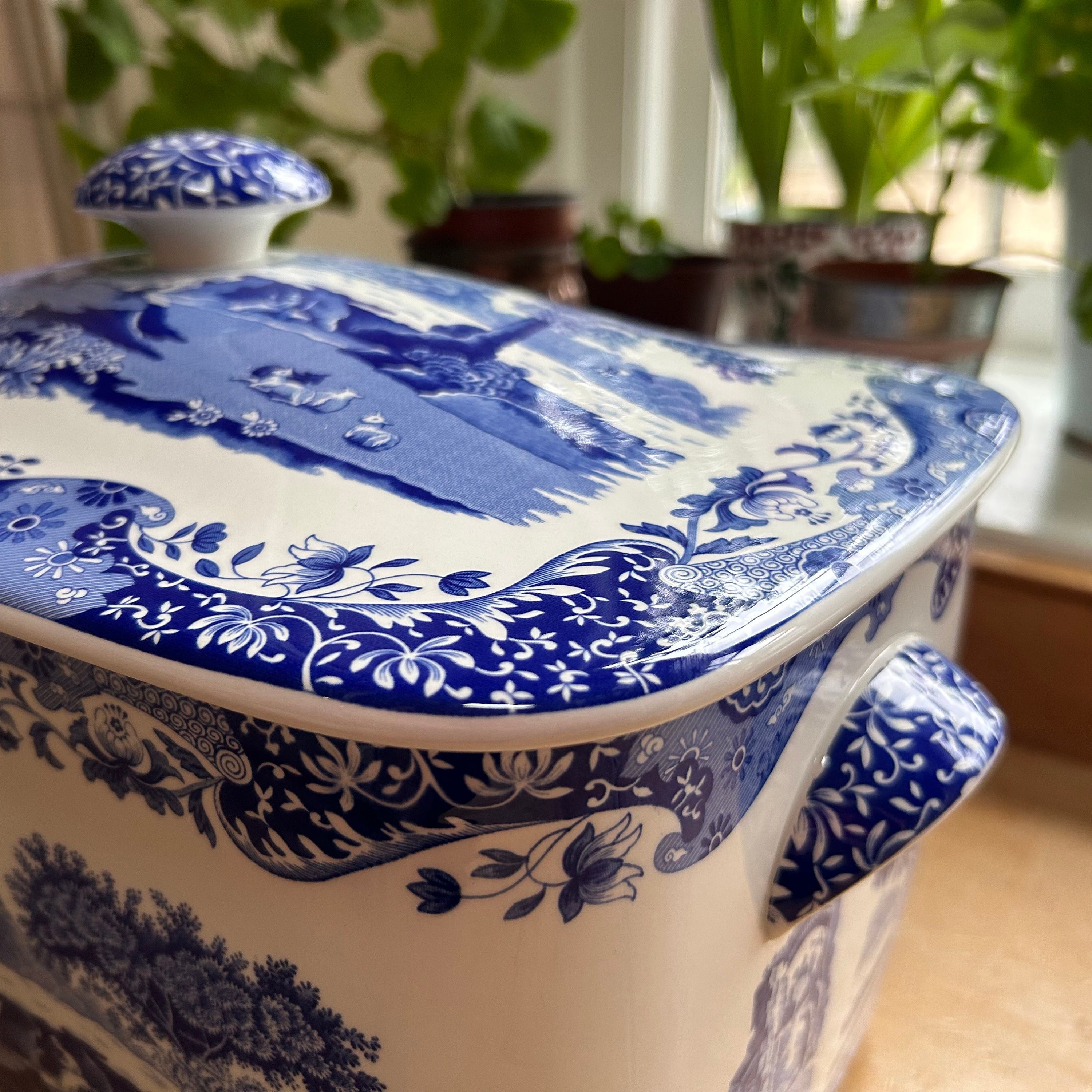 スポード ブルーイタリアン Bread Bin Vintage Spode Blue Italian Large Straight Side Bread Box or Bin