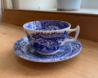 Spode, England vintage 1976-1999 0.2L 0.3pt standard teacup and saucer in Blue Italian pattern Width of cup 9.5cm 3.75in