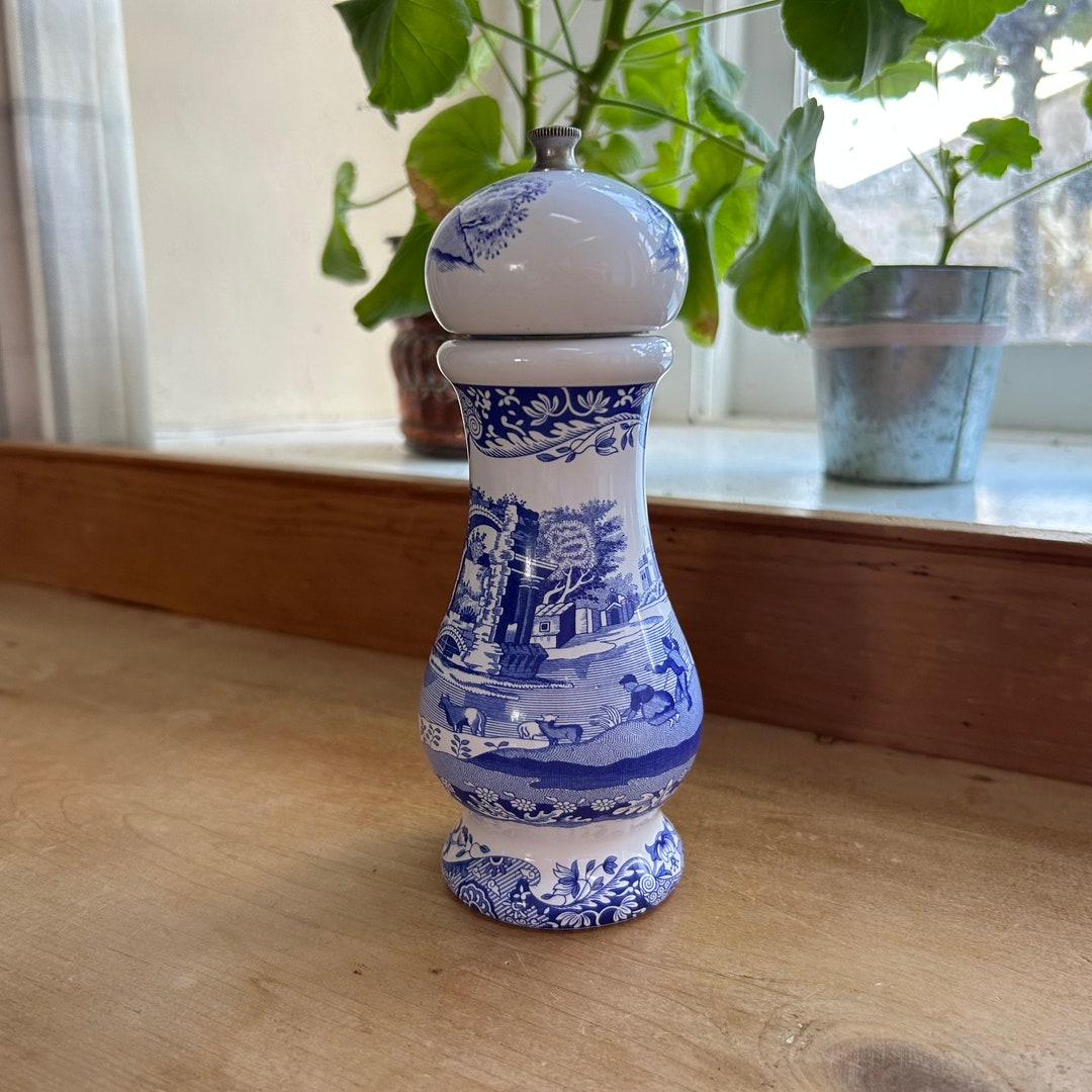 Vintage Spode Blue Italian Pepper Mill Grinder H18cm, England