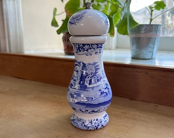 Vintage Spode Blue Italian Pepper Mill Grinder H18cm, England c1985