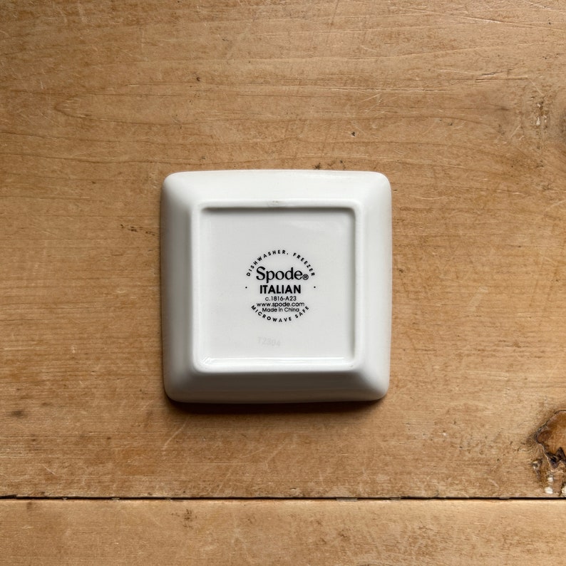 May include: White square ceramic dish with a black Spode logo and the words "Italian" and "Microwave Safe".