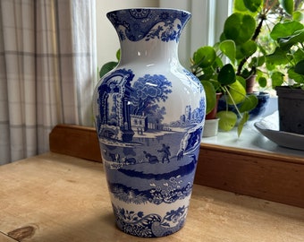 Spode, Inglaterra vintage 1999 jarrón ovoide grande y alto con borde torneado en patrón italiano azul Altura 28 cm 11 pulgadas