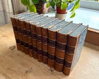 Antique Victorian Book ‘Poetical Works Lord Byron’ Complete Edition Ten Volumes, England 1851