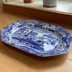 Bandeja, plato o fuente grande para carne o para servir Spode, Inglaterra, cosecha 1976-1999, con patrón italiano azul Ancho 36 cm 14 in