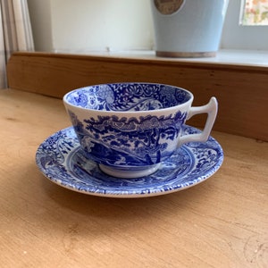 Copeland Spode, England vintage before 1970 0.2L 0.3pt standard teacup and saucer in Blue Italian pattern Width of cup 9.5cm 3.75in