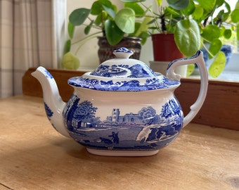 Spode, Engeland vintage 2002 kleine 0,6L 1pt theepot in blauw Italiaans patroon Breedte 21cm 8,25in