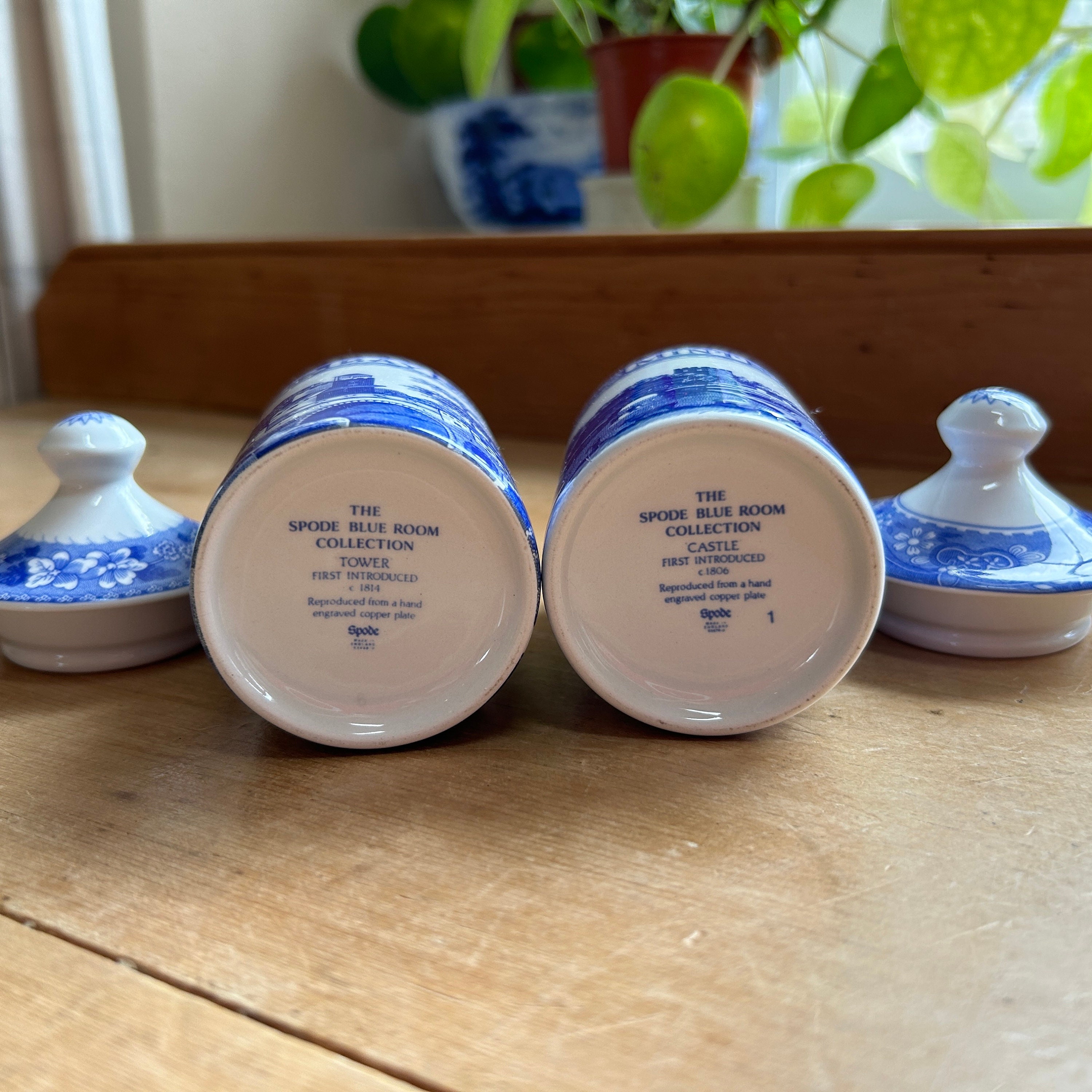 Vintage Spode Blue Room Collection Set of Six Spice Jars H11cm