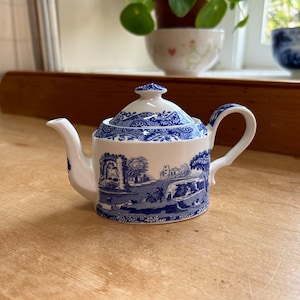 Spode in miniature, England vintage 2000-2005 miniature teapot in Blue Italian pattern Width 13.8cm 5.3in