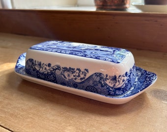 Spode Blue Italian Butter or Pâté Dish W20cm, England Aft2009