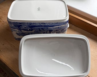 Vintage Spode Blue Italian Large Straight Side Bread Box or Bin