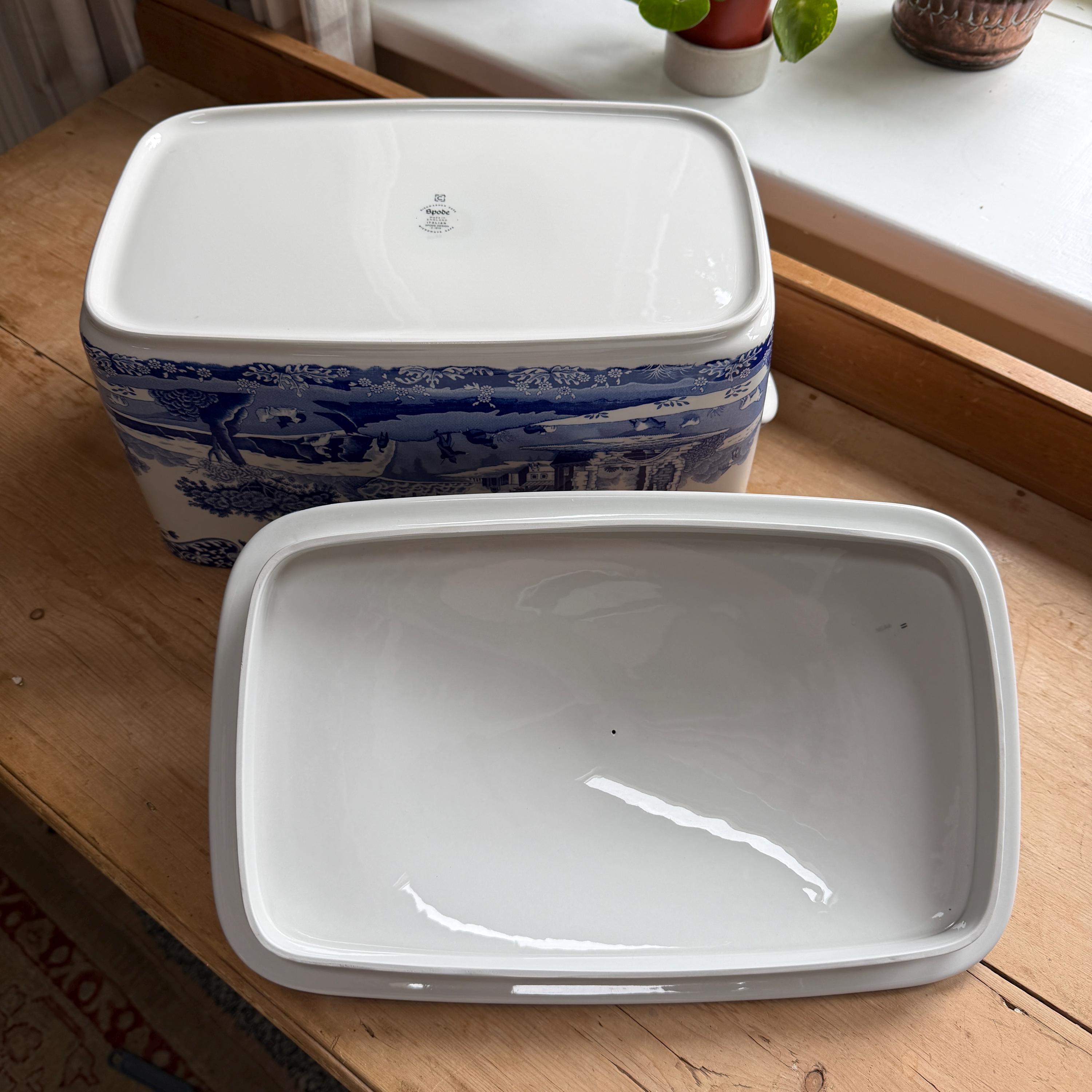 Vintage Spode Blue Italian Large Straight Side Bread Box or Bin