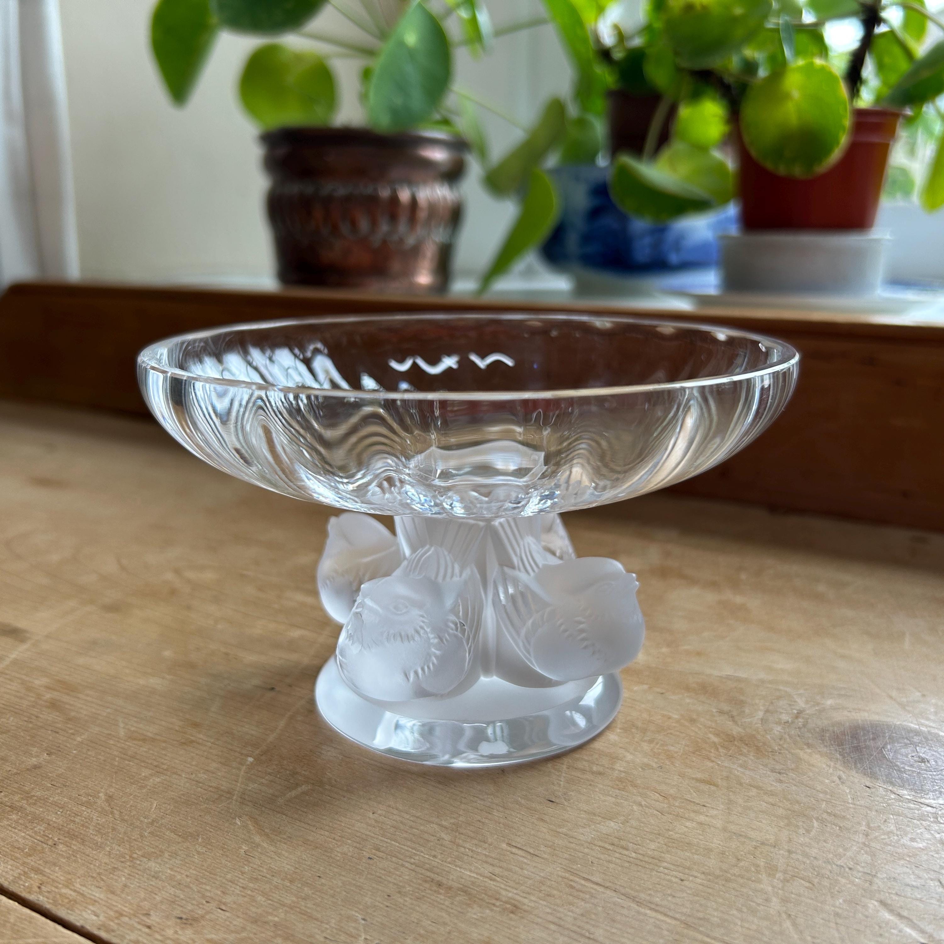 LALIQUE　ノジャン　コンポート Vintage Lalique Nogent Compote Bowl by Marc With Four Sparrows