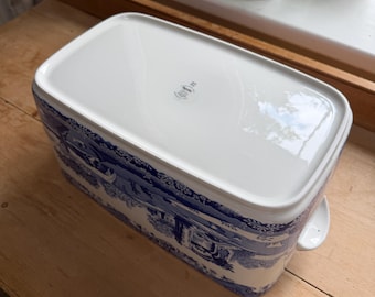 Vintage Spode Blue Italian Large Straight Side Bread Box or Bin