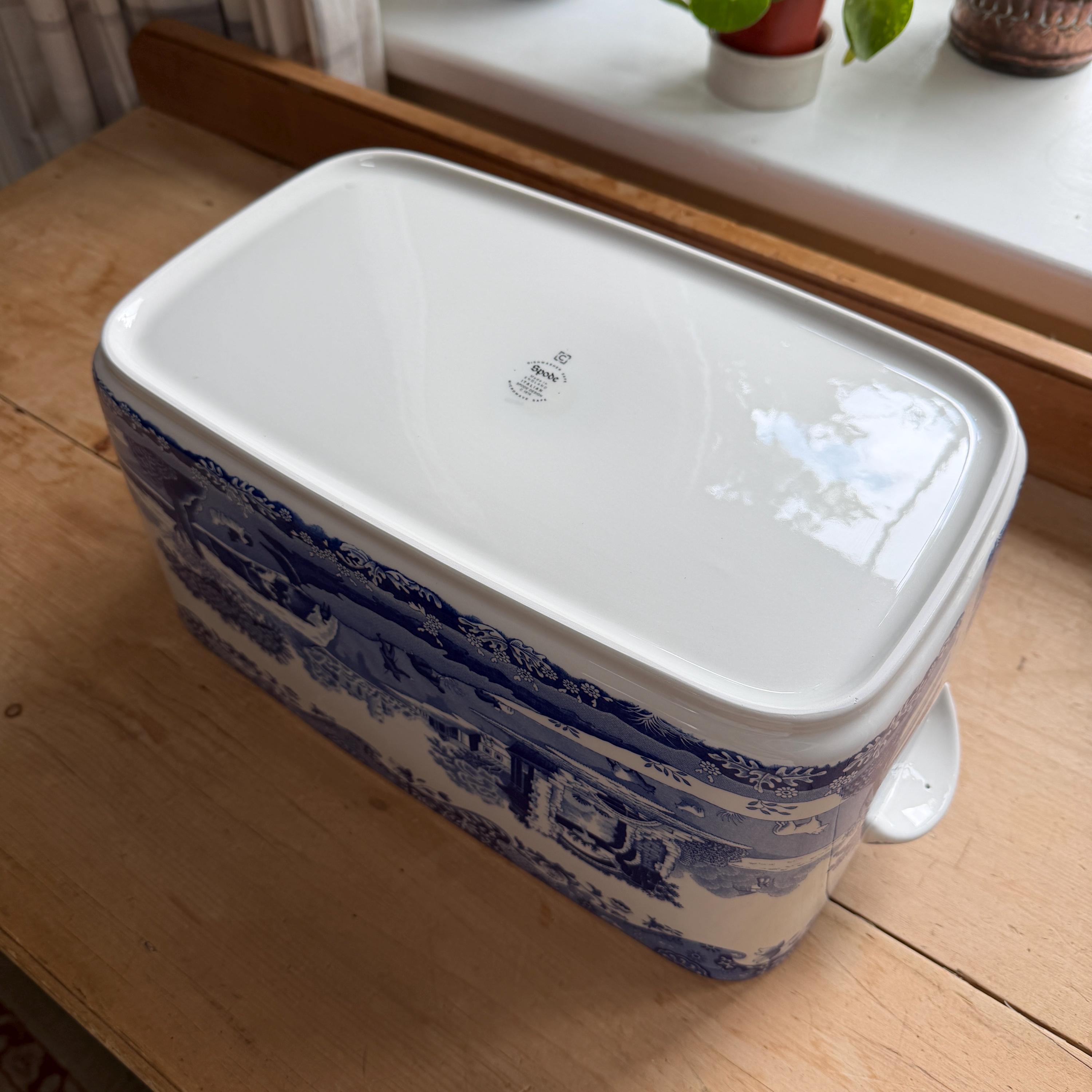 Vintage Spode Blue Italian Large Straight Side Bread Box or Bin