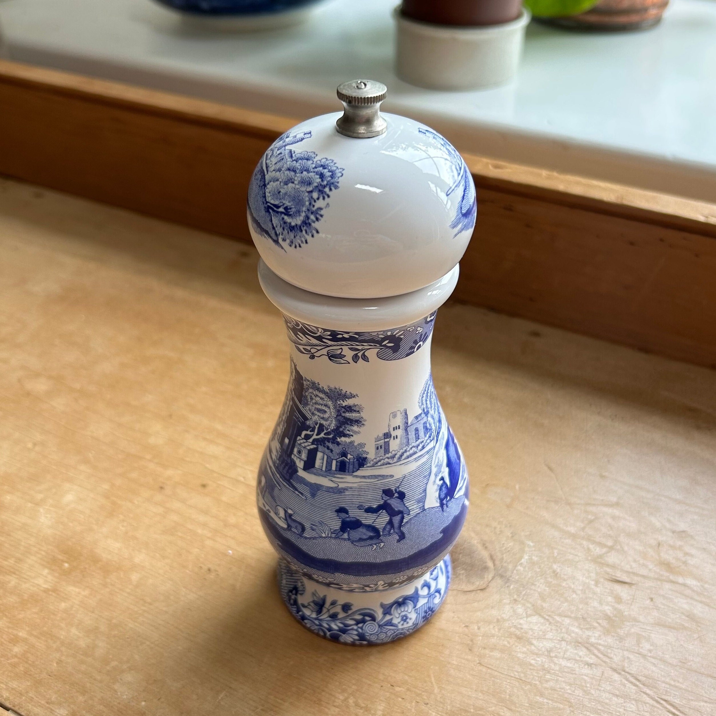 Vintage Spode Blue Italian Salt Mill Grinder H18cm, England C1985