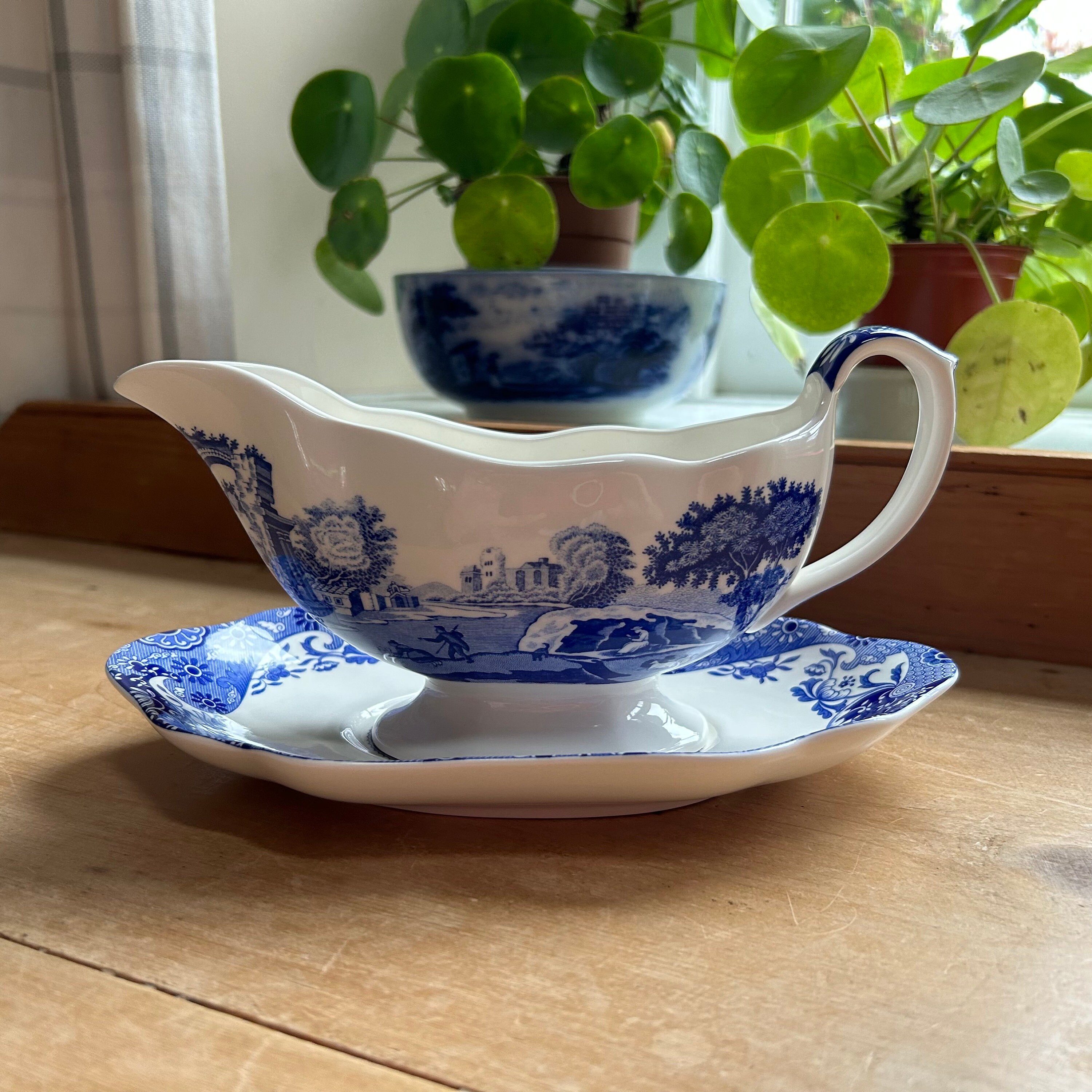 Portmeirion Spode England 2012 Gravy Boat or Sauce Jug With Matching Stand or Tray in Blue Italian Pattern Width 22.5cm 8.9in Etsy UK