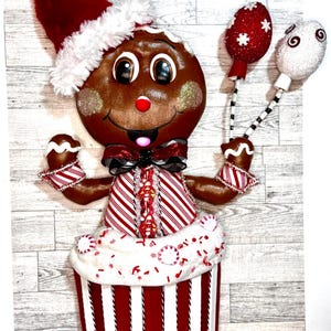 Gingerbread Cupcake Wreath Attachment, Christmas Decor Attachment, Candy Cane Holiday Shelf Sitter, Santa Hat Gingerbread Topper