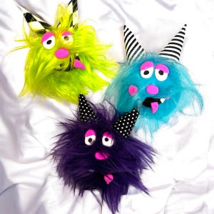 Furry Mini Monster Attachments – Set of 3 Plush Halloween Decorations, Cute Handmade Creatures, Whimsical Wreath Add-Ons