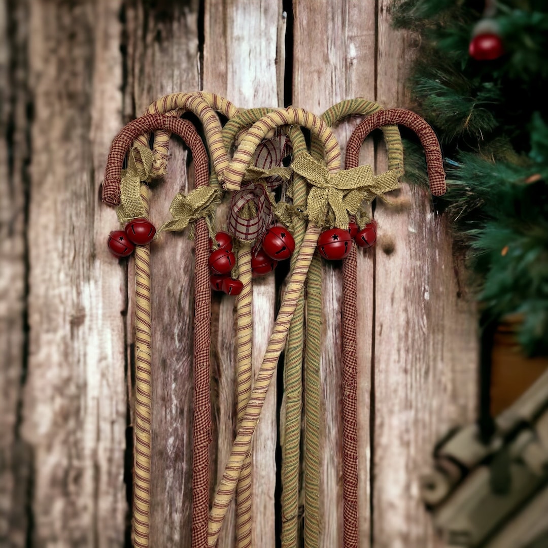 Extra Large Set of 3 Handcrafted Primitive Christmas Candy Canes ...