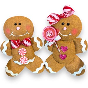Charming Gingerbread Boy and Girl Wreath Attachments, Candy Cane and Peppermint Christmas Decor, Festive Holiday Pair