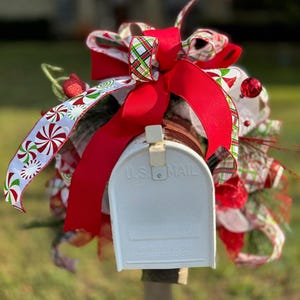 Christmas Mailbox Topper , Candy Cane mailbox swag, Holiday Lantern Swag