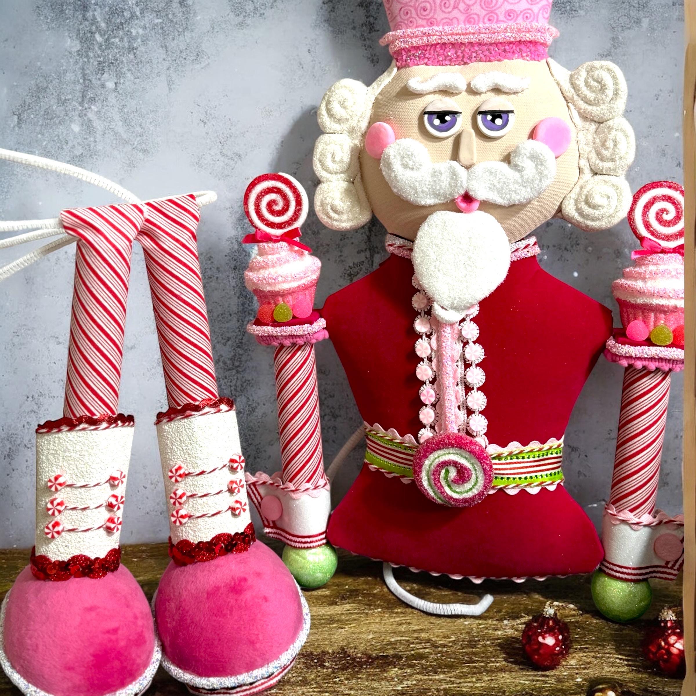 Custom Nutcracker Wreath Attachment, Unique Christmas Décor, Candy Cane Nutcracker Wreath Accessory, Pinkmas wreath embellishment