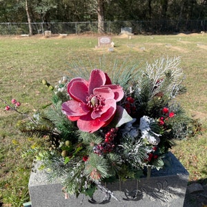 Cemetery Saddle, Grave Saddle, Headstone Saddle, Cemetery Saddle Arrangements, Christmas Cemetery Saddle, Winter Cemetery Arrangement