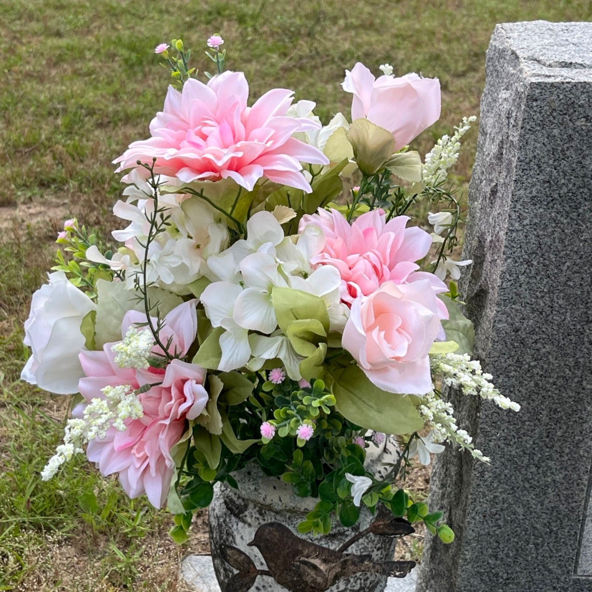 Summer Cemetery Vase Flowers Headstone Vase Arrangement Etsy