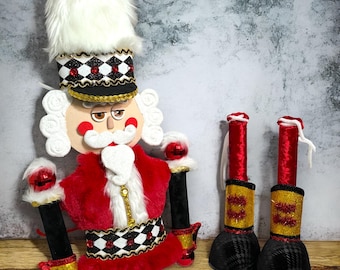 Custom Nutcracker Wreath Attachment, Unique Christmas Décor, Fur Hat Harlequin Nutcracker Wreath Accessory, Christmas wreath embellishment